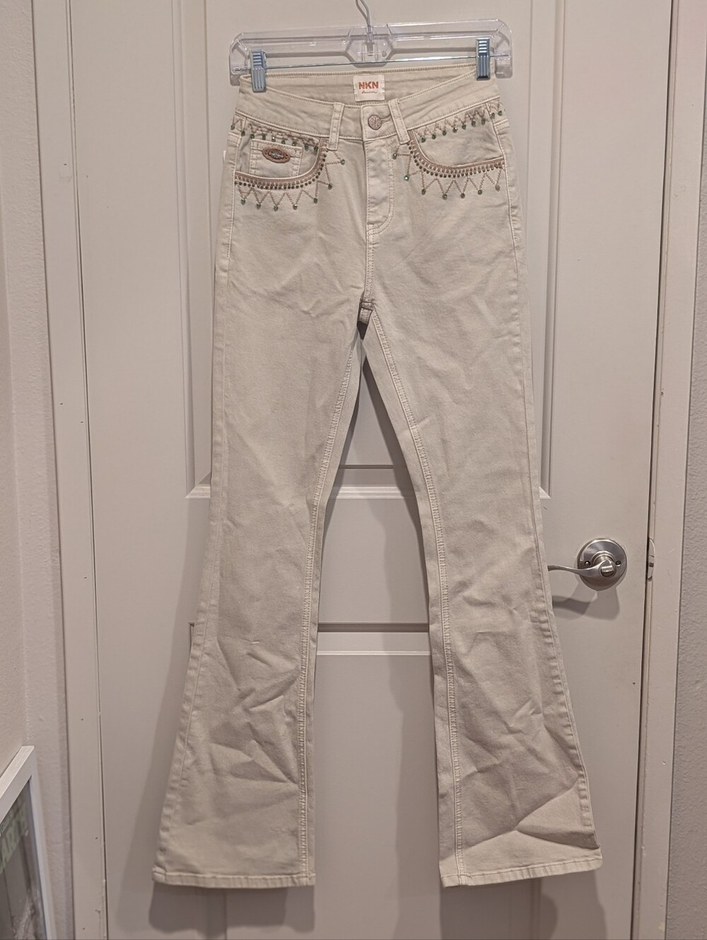 NKN Nekane Cream Embellished Bootcut Jeans Size S (36)